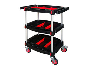 Rullebord, plast 3 dybe hylder, med skillerum. 49x74x92h cm.