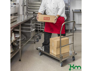 Rullebord lav plateauvogn, rustfri