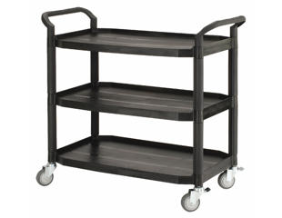 Rullebord i plast 3 hylder, 52x110x102h. Sorte søjler