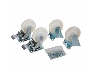 Hjulsæt i nylon, hvid. 4 stk. m. bremse