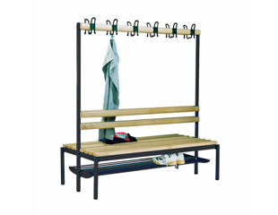 Dobbeltsidet bænk m/knagerække, 150 cm.