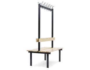 Dobbelt bænk med knageræk. 110 cm fyr