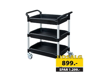 Rullebord i plast 3 dybe hylder, 49x87x105h cm.