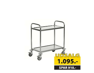 Rullebord 2 hylder, Rustfri