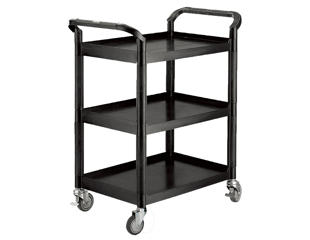 Rullebord i plast 3 hylder, sort. 48x85x100h cm. Søjler i sort