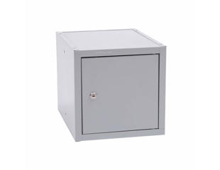 Smårumsskab i stål, lysegrå. Lavt.